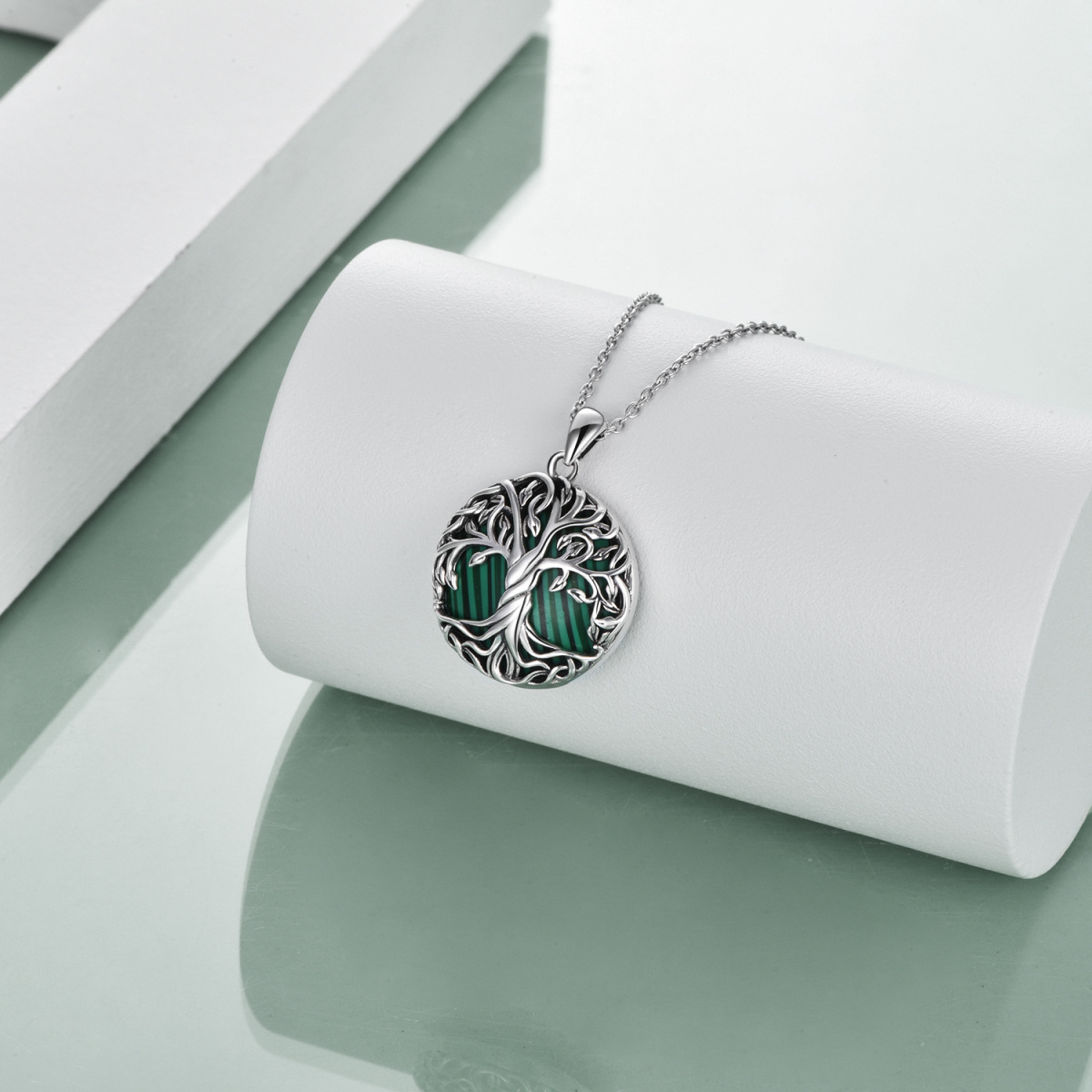 Collier en argent sterling avec pendentif arbre de vie en malachite de forme circulaire-3