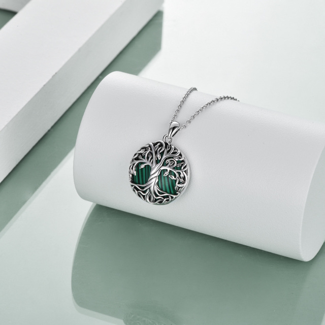 Collana con ciondolo a forma di albero della vita in malachite, in argento sterling, di forma circolare-3