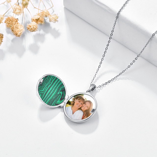 Collana con medaglione fotografico personalizzato con albero della vita in malachite a forma circolare in argento sterling-4