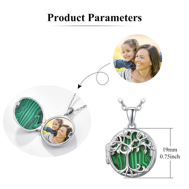 Sterling Silver Circular Shaped Malachite Tree Of Life Personalized Photo Locket Necklace-5