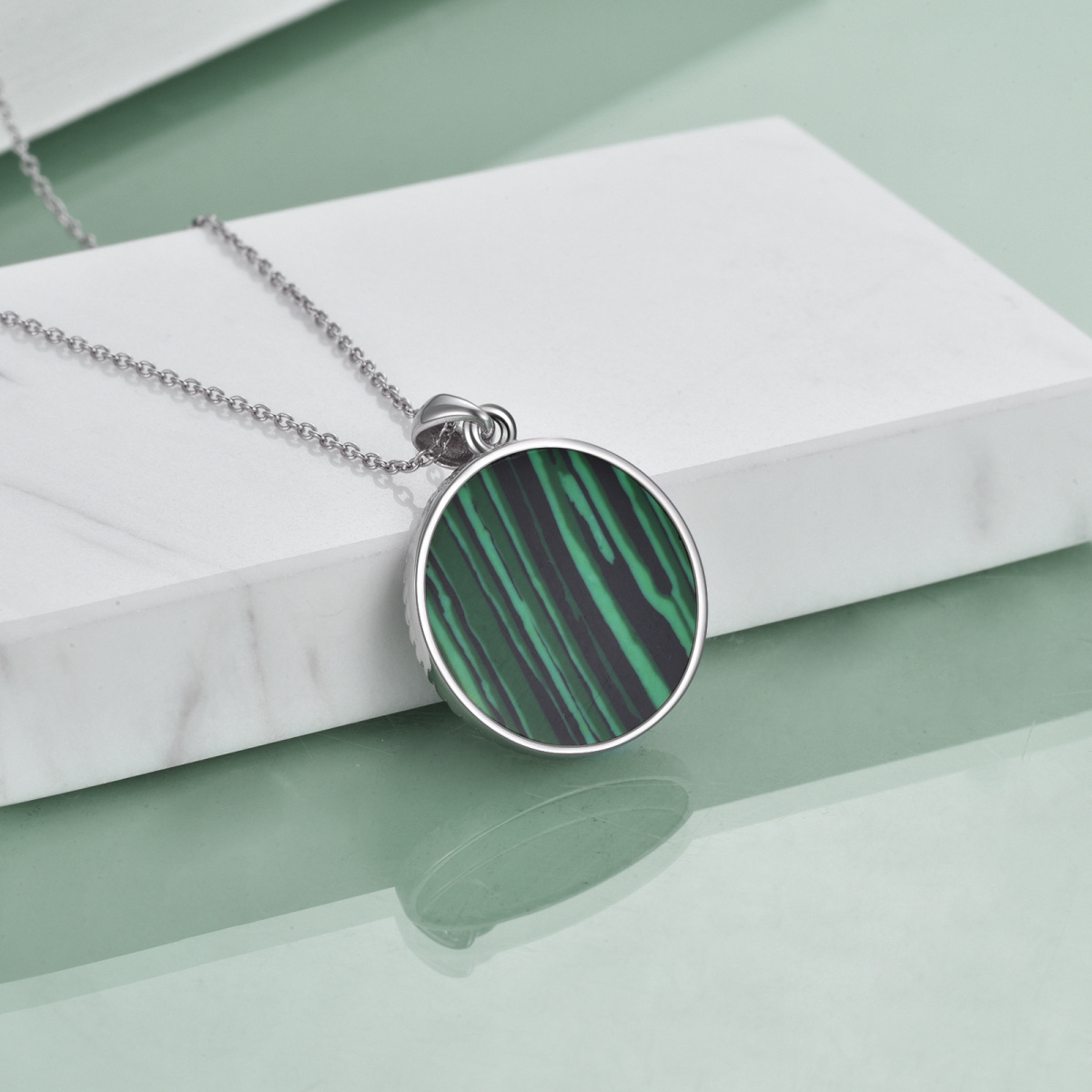 Collier en argent sterling avec pendentif arbre de vie et sœurs en malachite de forme circ-4