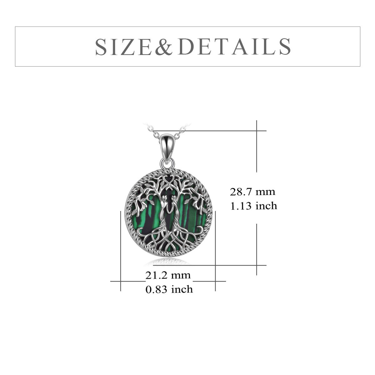 Sterling Silver Circular Shaped Malachite Tree Of Life & Sisters Pendant Necklace-5