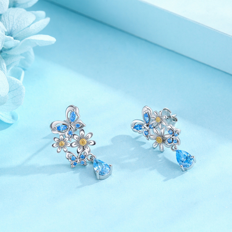 Boucles d'oreilles pendantes papillon en argent sterling avec marquise circulaire et oxyde de zirconium pour femme-4