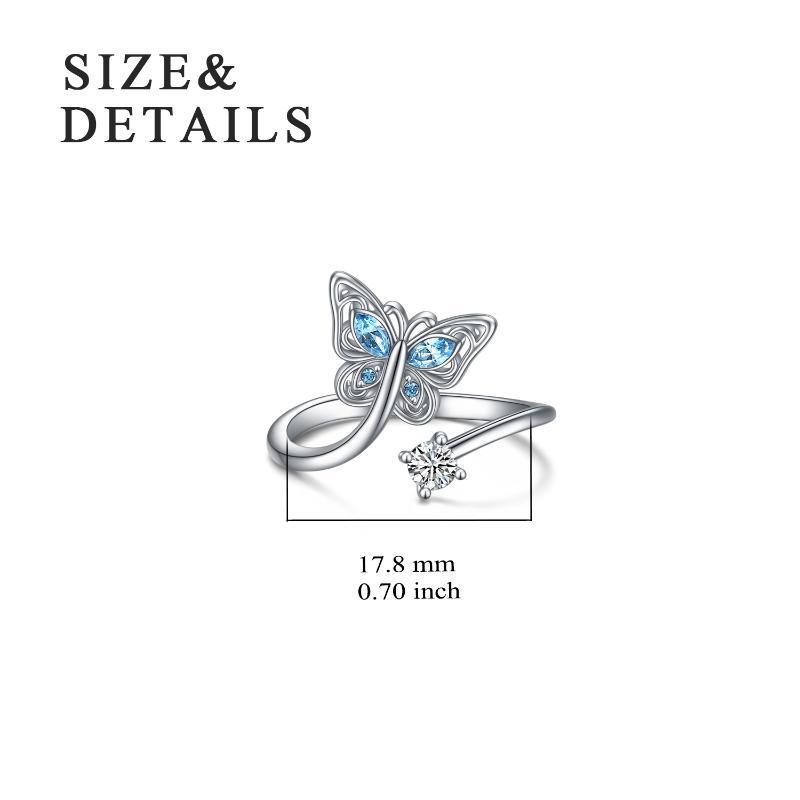 Sterling Silver Crystal Butterfly Open Ring For Women-5