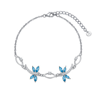 Sterling Silver Marquise Crystal & Cubic Zirconia Dragonfly Charm Bracelet For Women-34