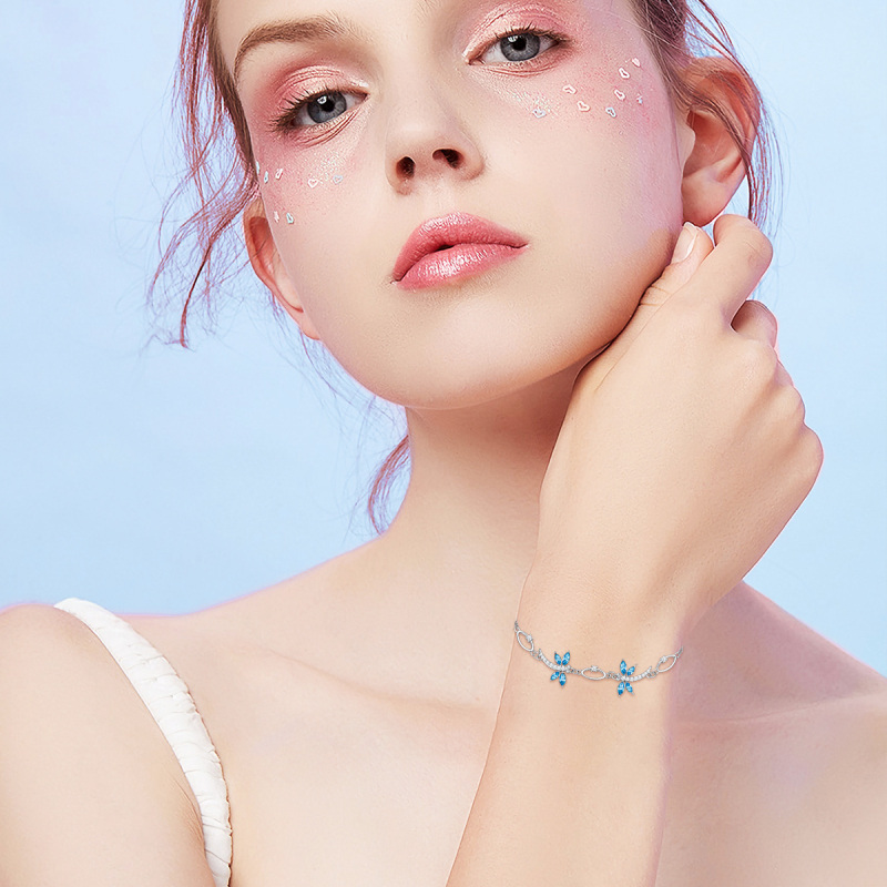 Bracelet en argent sterling avec pendentif libellule en cristal marquise et oxyde de zirconium pour femme-2