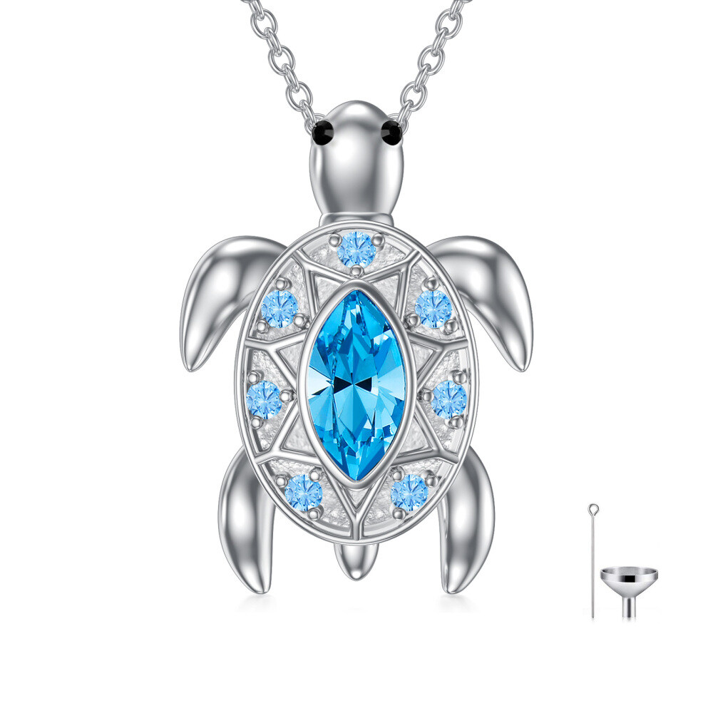 Sterling Silver Crystal Sea Turtle Urn Necklace for Ashes-1