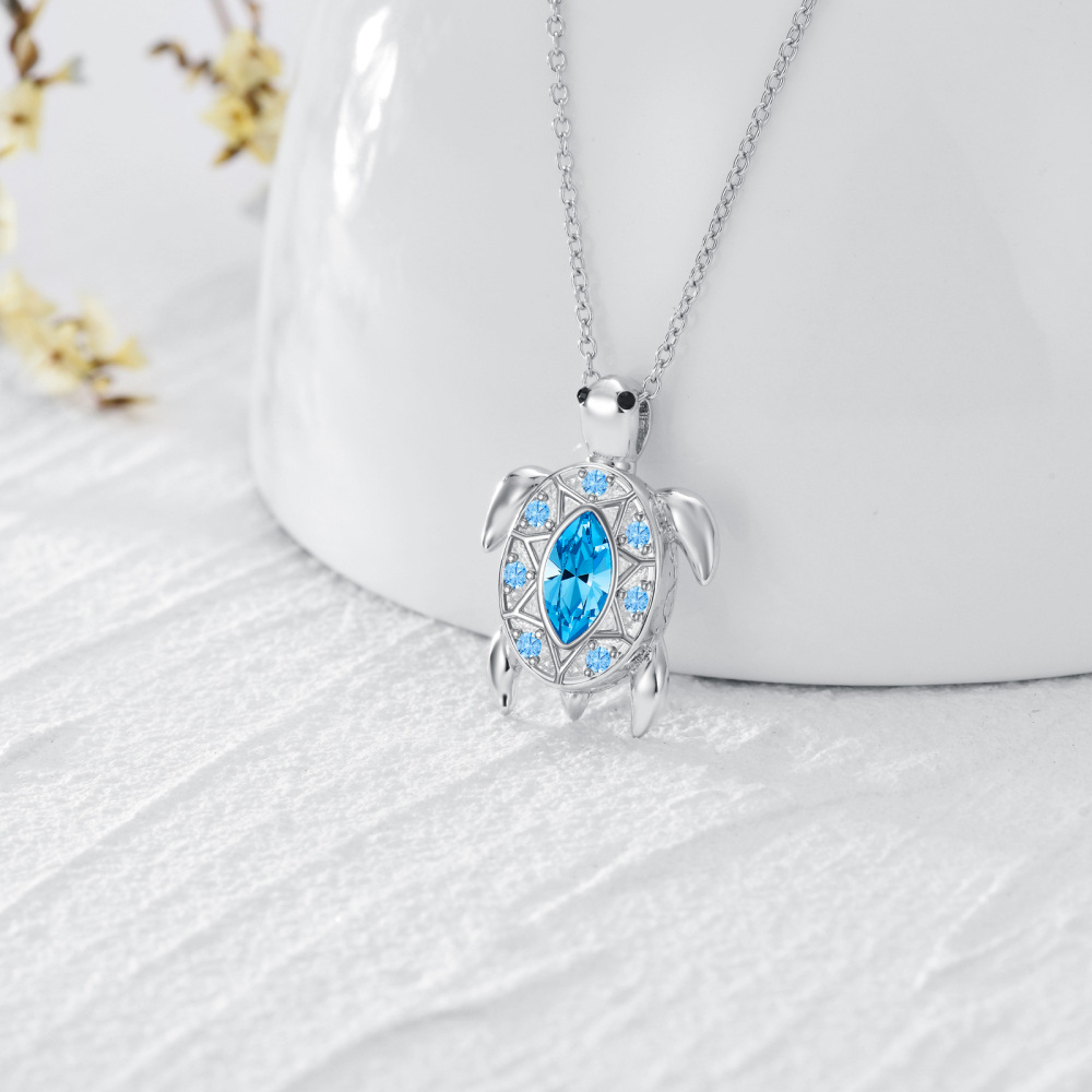 Sterling Silver Crystal Sea Turtle Urn Necklace for Ashes-3