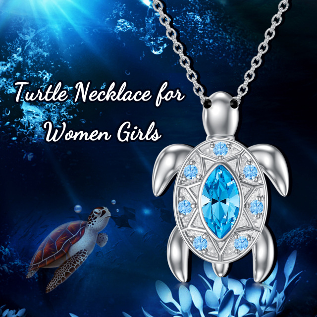 Sterling Silver Circular Shaped & Marquise Shaped Crystal Sea Turtle Urn Necklace for Ashes-5