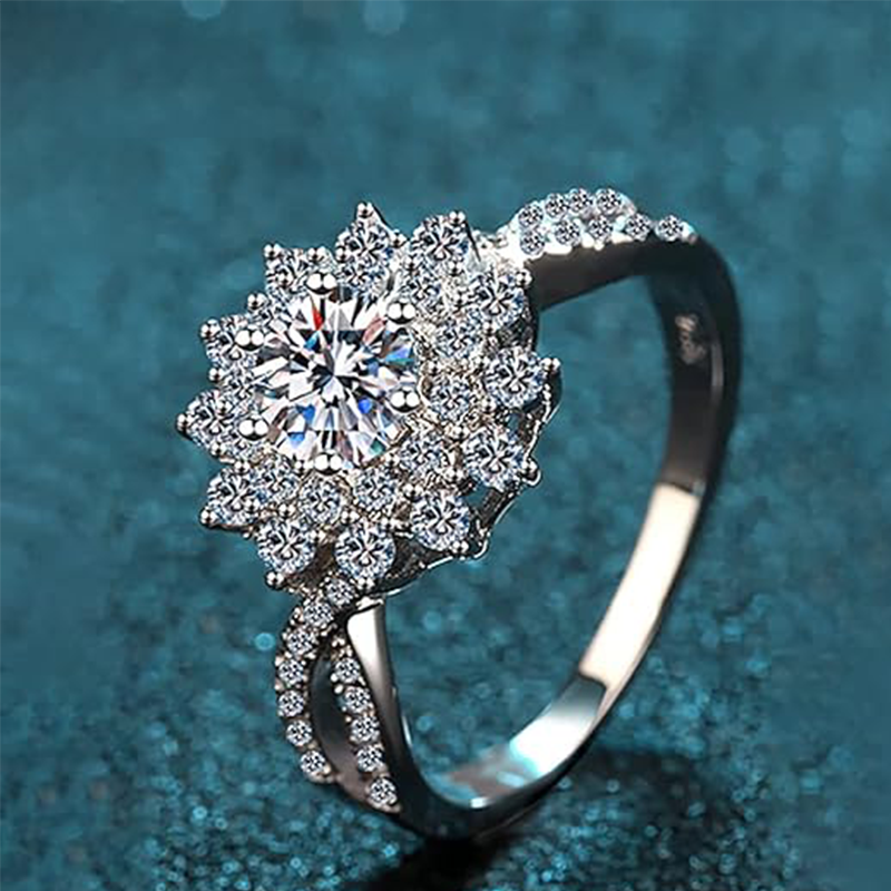 Sterling Silver Circular Shaped & Marquise Shaped Moissanite Wildflowers Engagement Ring-4