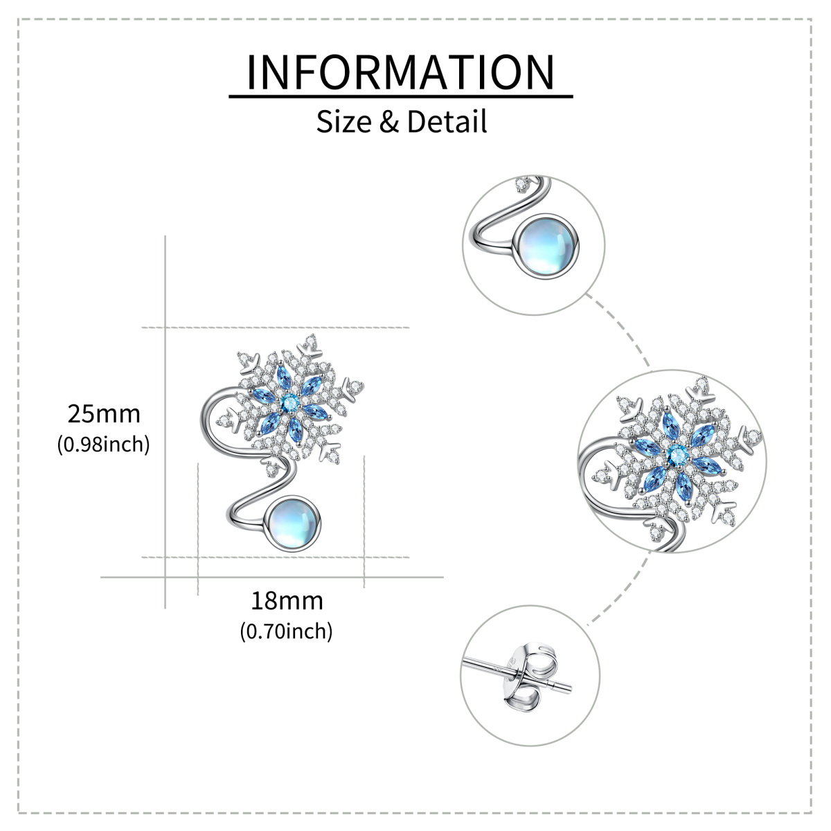 Kreisförmiger Mondstein aus Sterlingsilber mit Zirkonia-Schneeflocken-Kletterohrringen für Damen-5