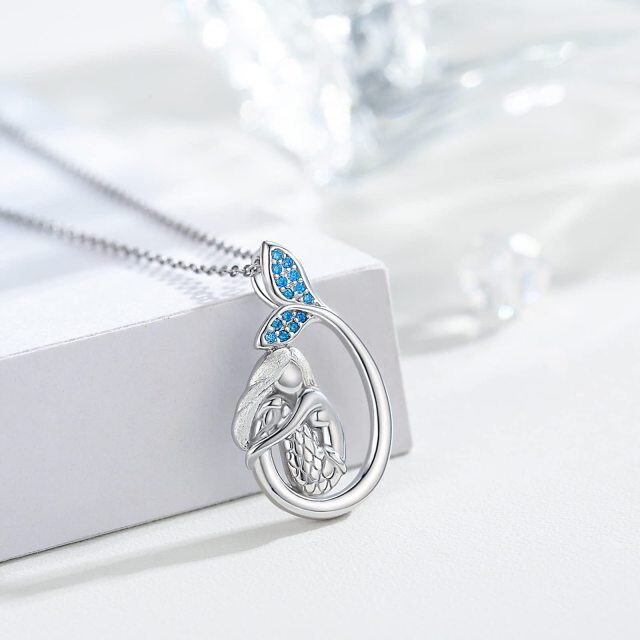 Sterling Silver Circular Shaped Cubic Zirconia Mermaid Pendant Necklace-3