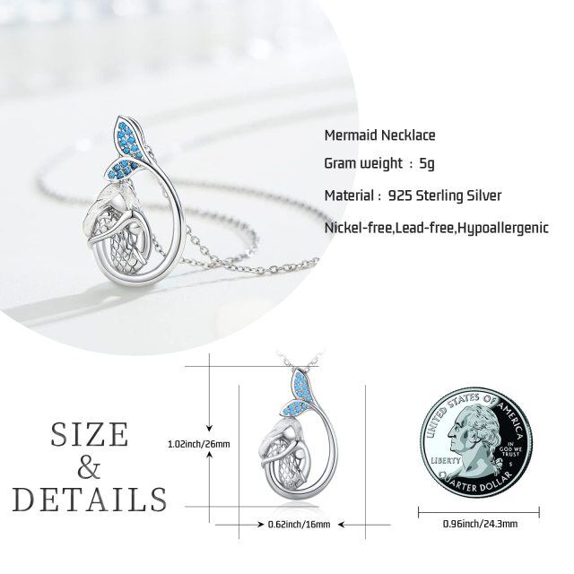 Sterling Silver Circular Shaped Cubic Zirconia Mermaid Pendant Necklace-6