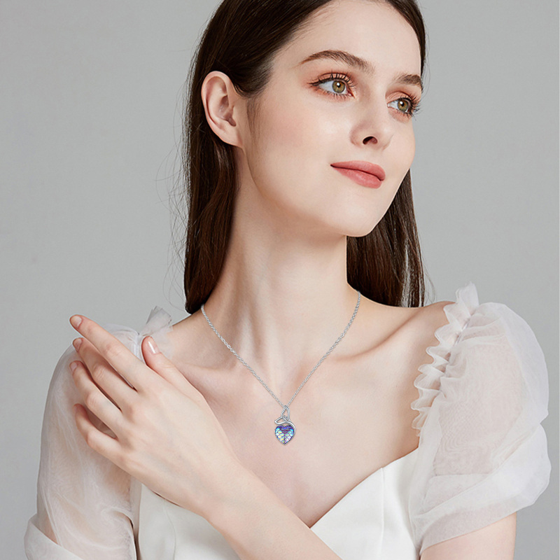 Collana con ciondolo a forma di coda di sirena e cuore in argento 925 a forma di cerchio con zirconi cubici-2