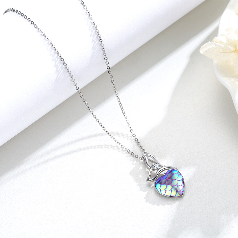 Collana con ciondolo a forma di coda di sirena e cuore in argento 925 a forma di cerchio con zirconi cubici-4