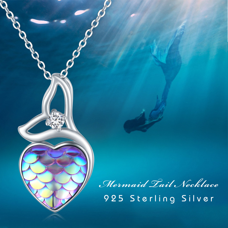 Collana con ciondolo a forma di coda di sirena e cuore in argento 925 a forma di cerchio con zirconi cubici-6