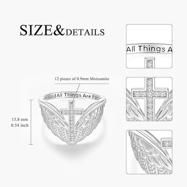 Anel de noivado cruzado de asa de anjo de moissanite em formato circular de prata esterlina-5