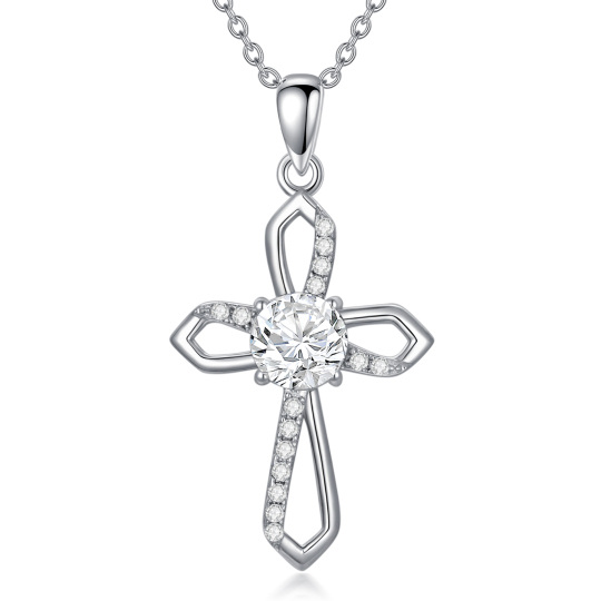 Colar com pingente de cruz Moissanite Ankh em formato circular de prata esterlina