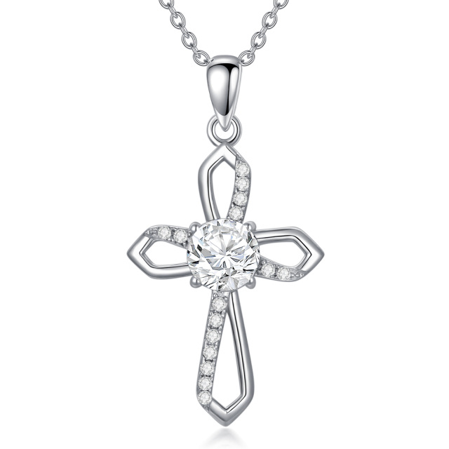 Collier avec pendentif en forme de croix d'Ankh en moissanite de forme circulaire en argent sterling-1