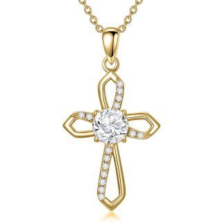 Sterling Silver Circular Shaped Moissanite Ankh & Cross Pendant Necklace-5