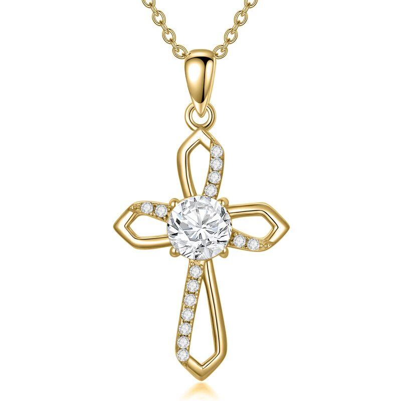 Srebrny naszyjnik z moissanitem w kształcie krzyża i ankh-1