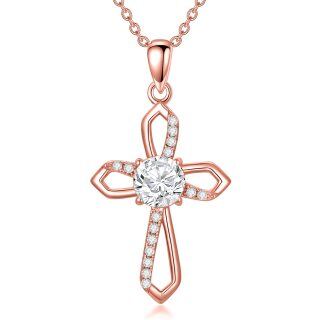 Sterling Silver Circular Shaped Moissanite Ankh & Cross Pendant Necklace-41