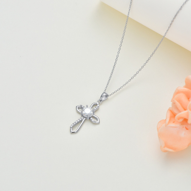 Collier avec pendentif en forme de croix d'Ankh en moissanite de forme circulaire en argent sterling-4