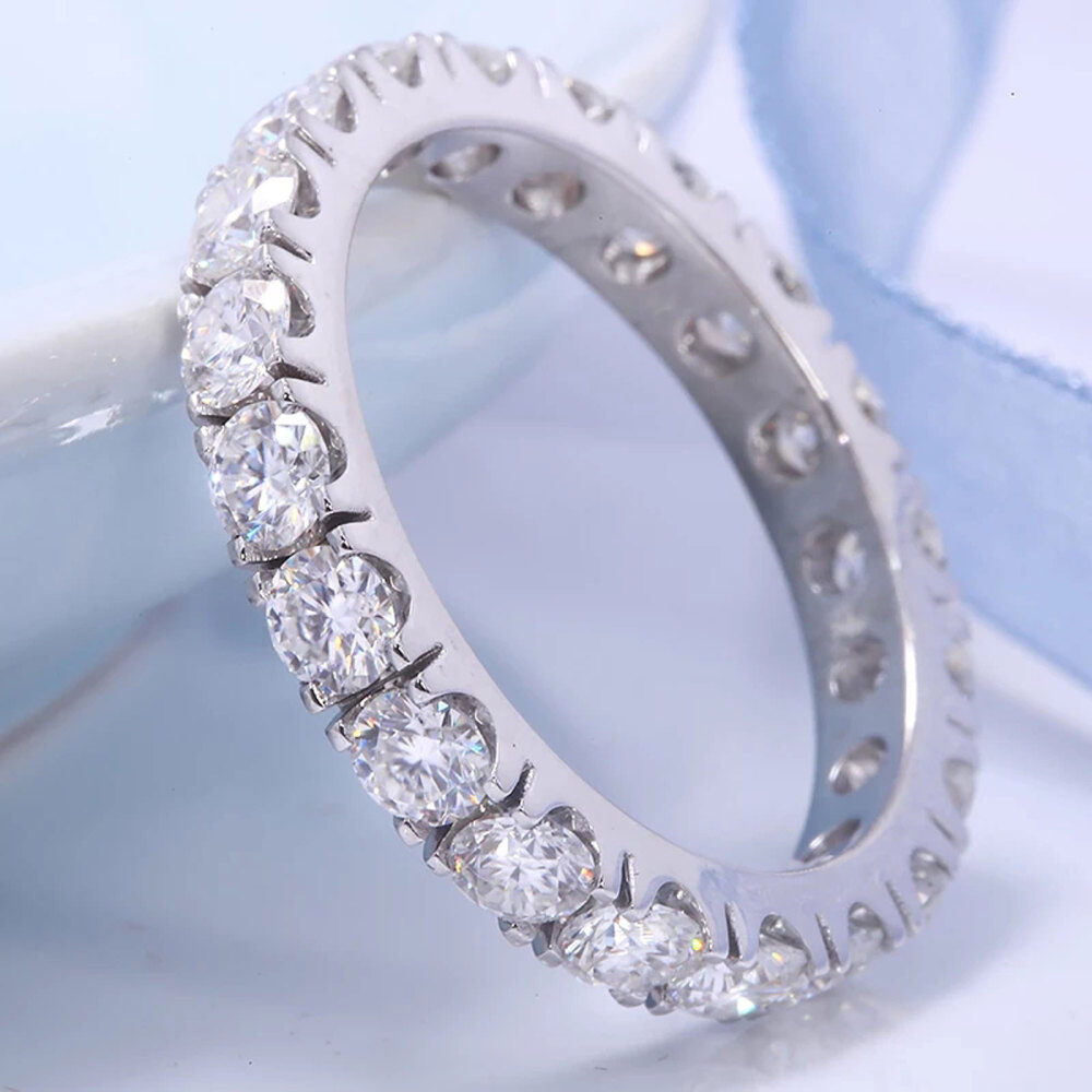 Anel de noivado de casal de moissanite em formato circular de prata esterlina-5