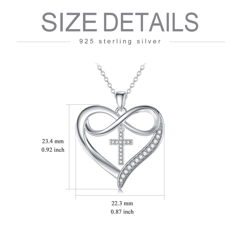 Sterling Silver Circular Shaped Moissanite Cross & Heart Pendant Necklace-5