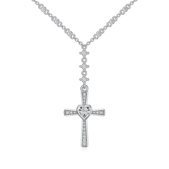 Sterling Silver Circular Shaped Moissanite Cross Pendant Necklace-1