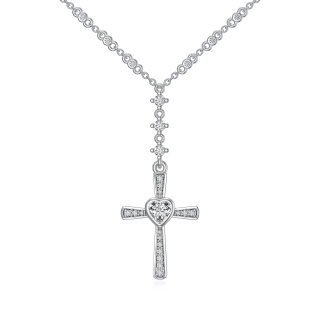 Sterling Silver Circular Shaped Moissanite Cross Pendant Necklace-33