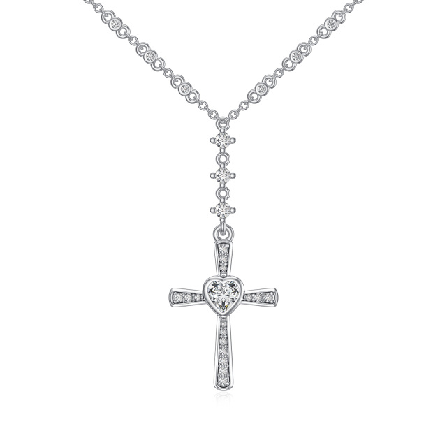 Sterling Silver Circular Shaped Moissanite Cross Pendant Necklace-1