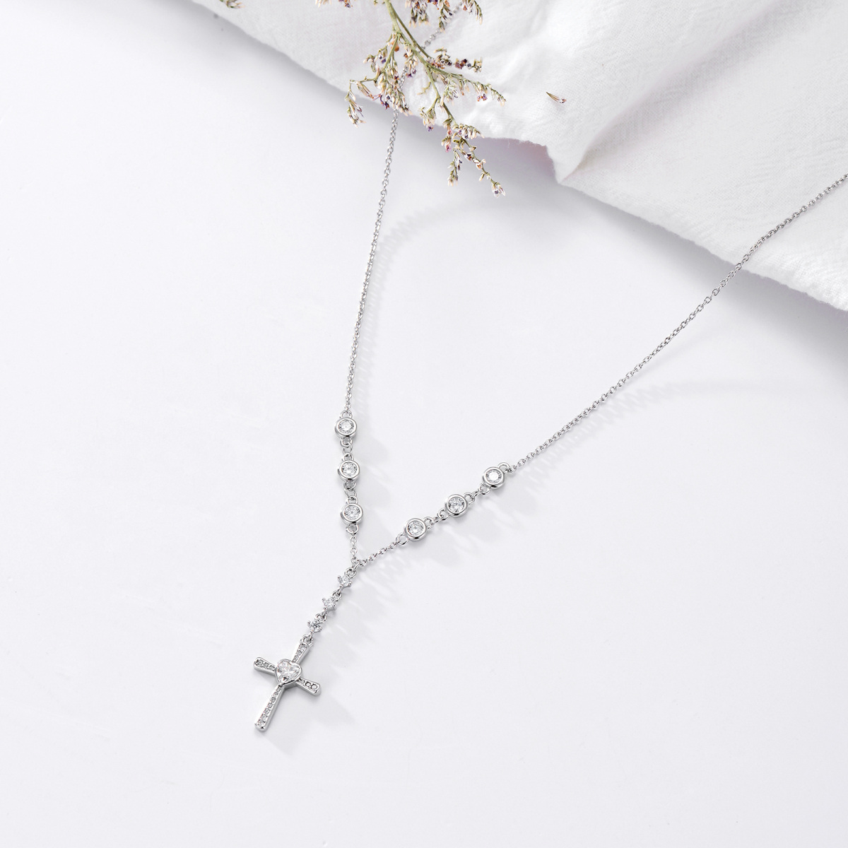 Collier en argent sterling avec pendentif croix en Moissanite de forme circulaire-3