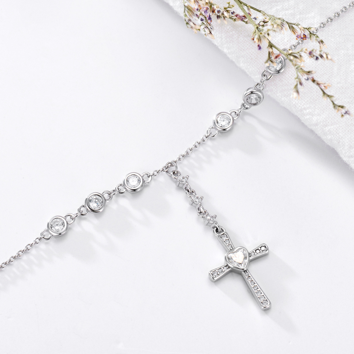 Sterling Silver Circular Shaped Moissanite Cross Pendant Necklace-4