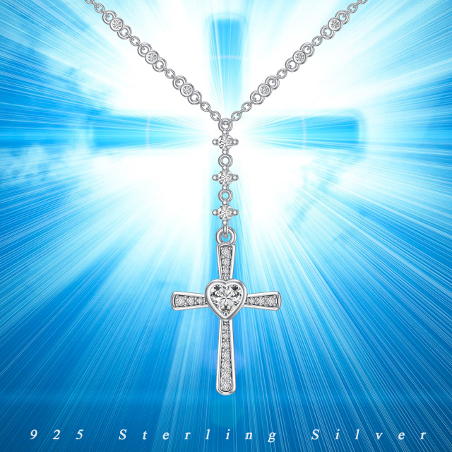 Sterling Silver Circular Shaped Moissanite Cross Pendant Necklace-6