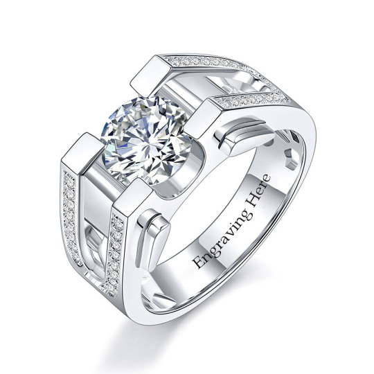 Bague de fiançailles moissanite de forme circulaire en argent sterling pour hommes