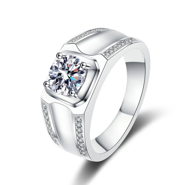 Sterling Silver Circular Shaped Moissanite Engagement Ring for Men