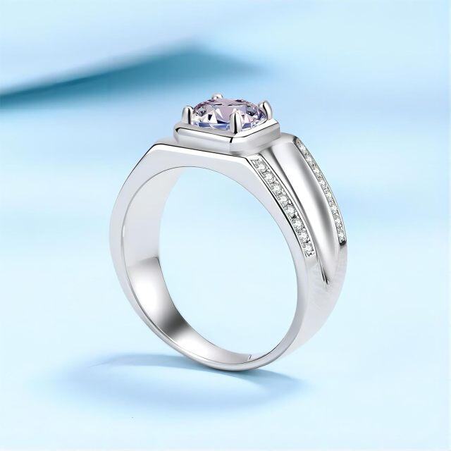 Sterling Silver Circular Shaped Moissanite Engagement Ring for Men-4