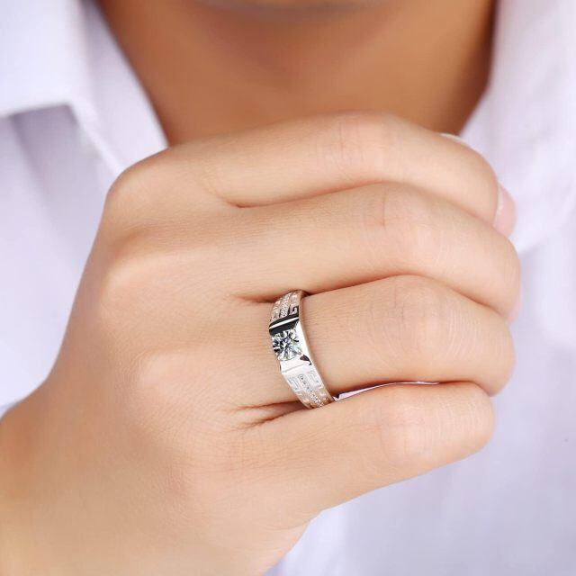 Anillo de compromiso de moissanita con forma circular de plata de ley para hombre-2