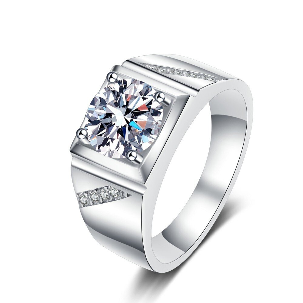 Sterling Silver Round Shaped Moissanite Engagement Ring for Men-1