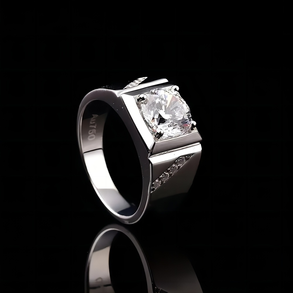Sterling Silver Round Shaped Moissanite Engagement Ring for Men-3