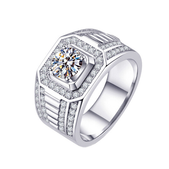 Bague de fiançailles moissanite de forme circulaire en argent sterling pour hommes