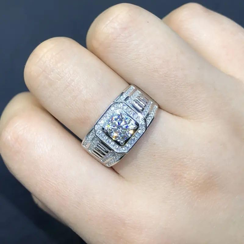 Sterling Silver Round Shaped Moissanite Engagement Ring for Men-2