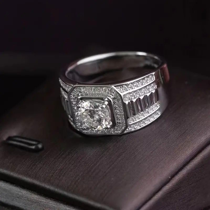 Sterling Silver Round Shaped Moissanite Engagement Ring for Men-3