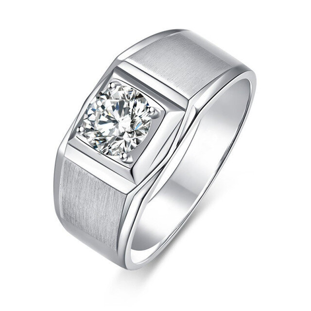 Sterling Silver Circular Shaped Moissanite Engagement Ring for Men