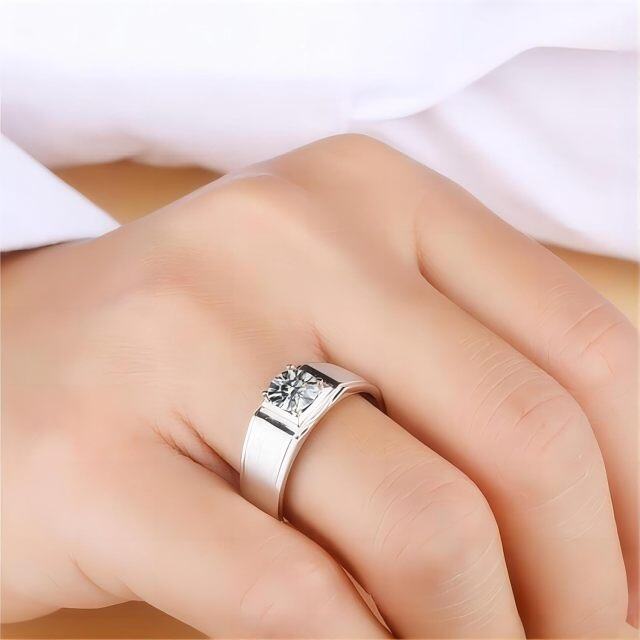 Anillo de compromiso de moissanita con forma circular de plata de ley para hombre-2