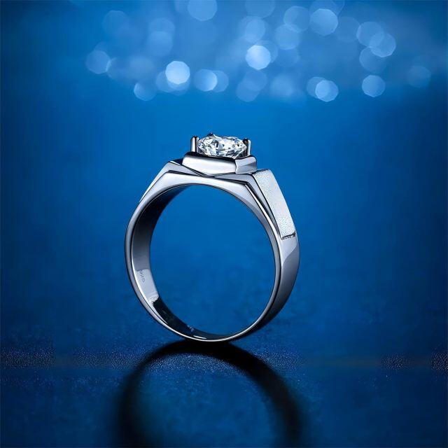 Anillo de compromiso de moissanita con forma circular de plata de ley para hombre-3