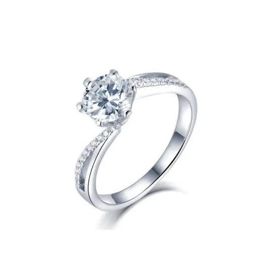 Sterling Silver Circular Shaped Moissanite Engagement Ring