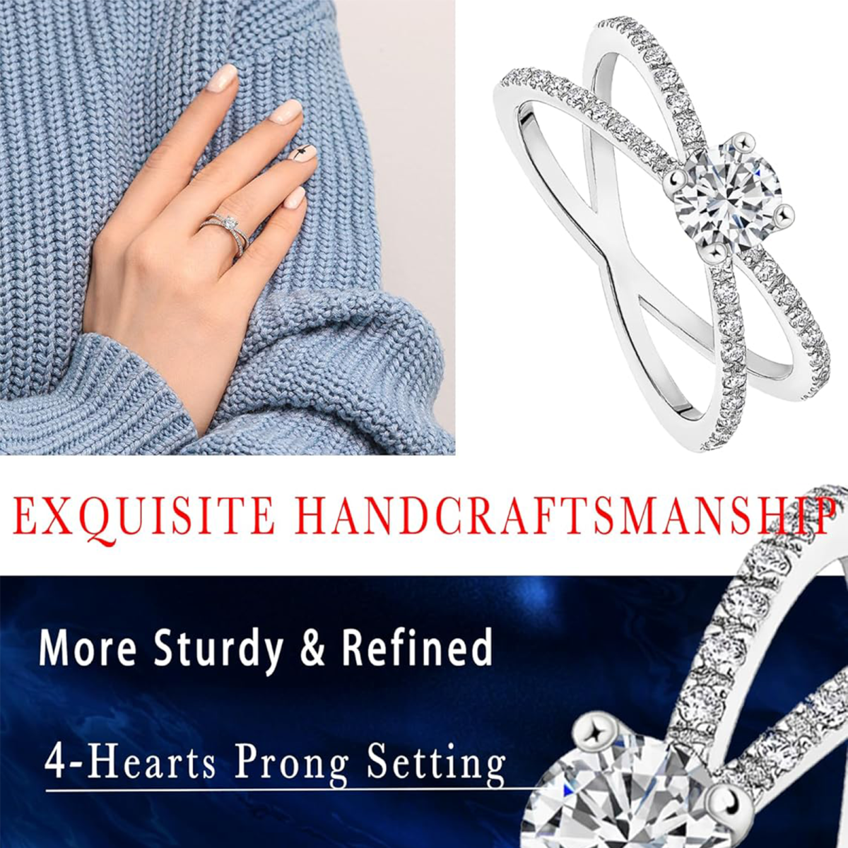 Sterling Silver Circular Shaped Moissanite Engagement Ring-2