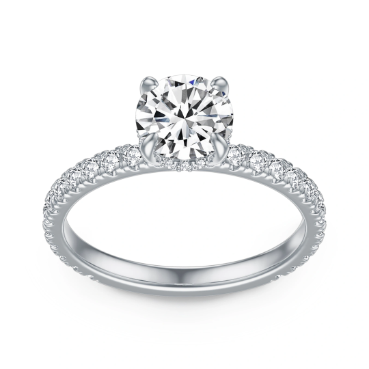 Sterling Silver Circular Shaped Moissanite Engagement Ring